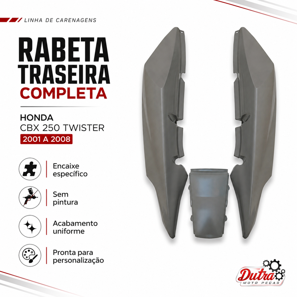 Rabeta Traseira Completa Honda CBX 250 Twister 2001 a 2008 Carenagem Sem Pintura