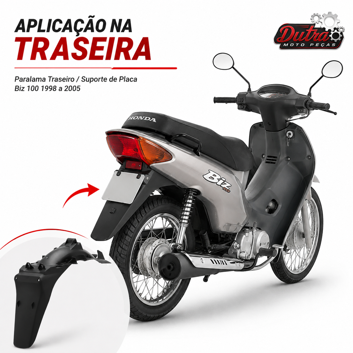 Paralama Traseiro Biz 100 1998 a 2005 Suporte de Placa Preto