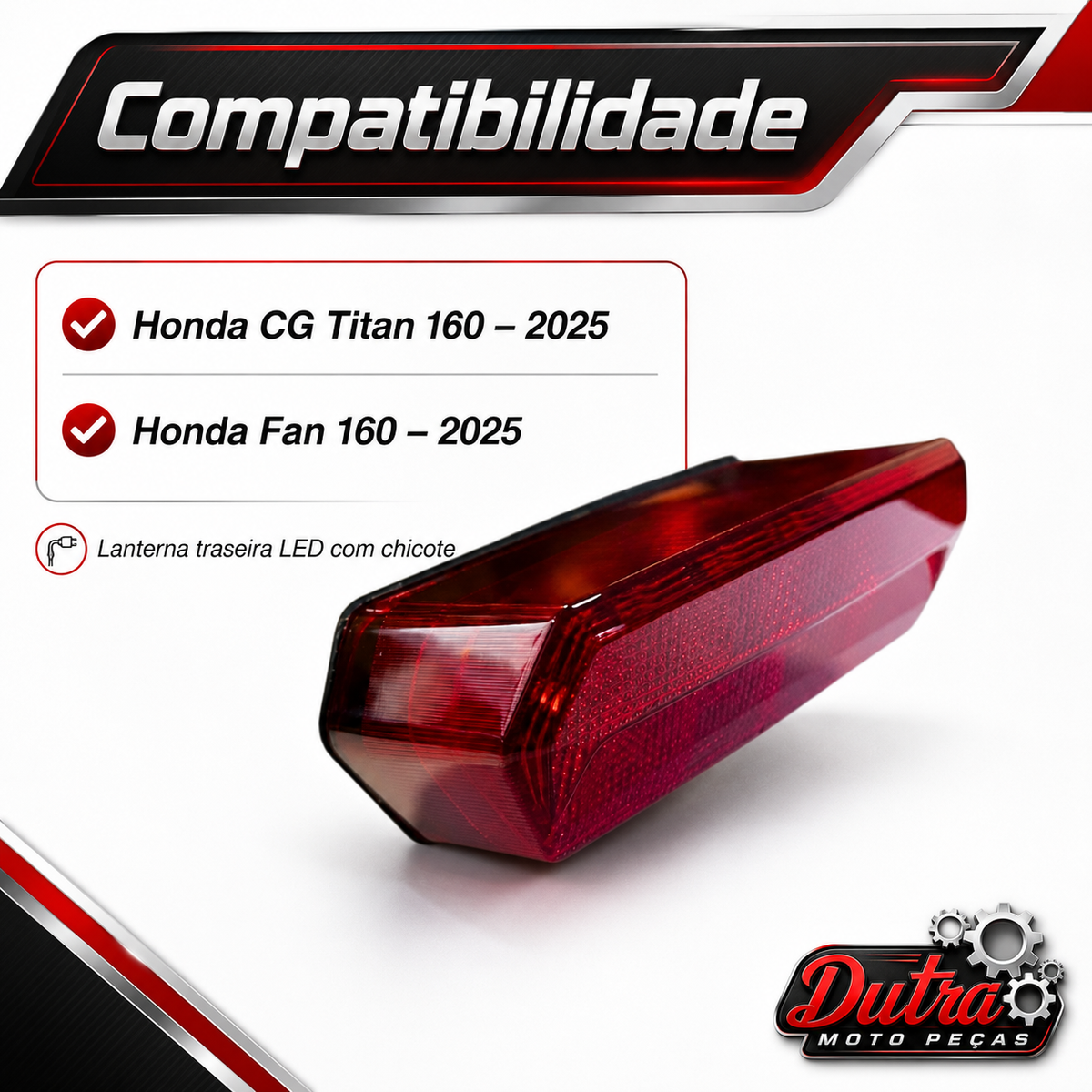 Lanterna Traseira LED Com Chicote Honda CG 160 Titan Fan 2025 Luz Freio