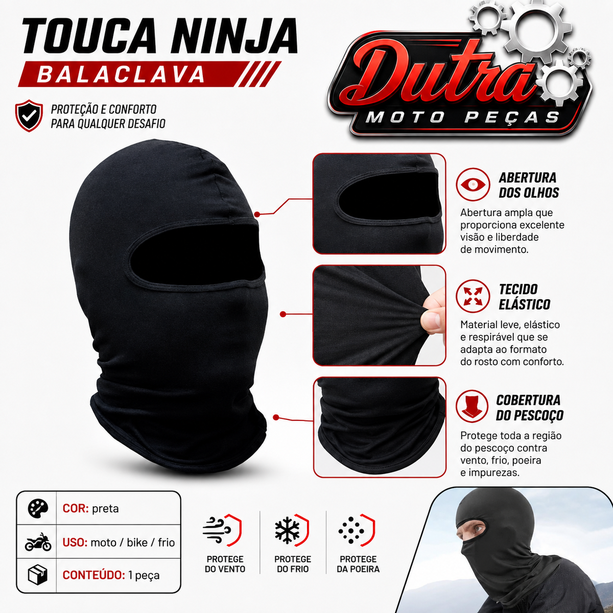 Touca Ninja Balaclava Motoqueiro Motoboy Ciclista Frio Inverno Moto Bike Unissex