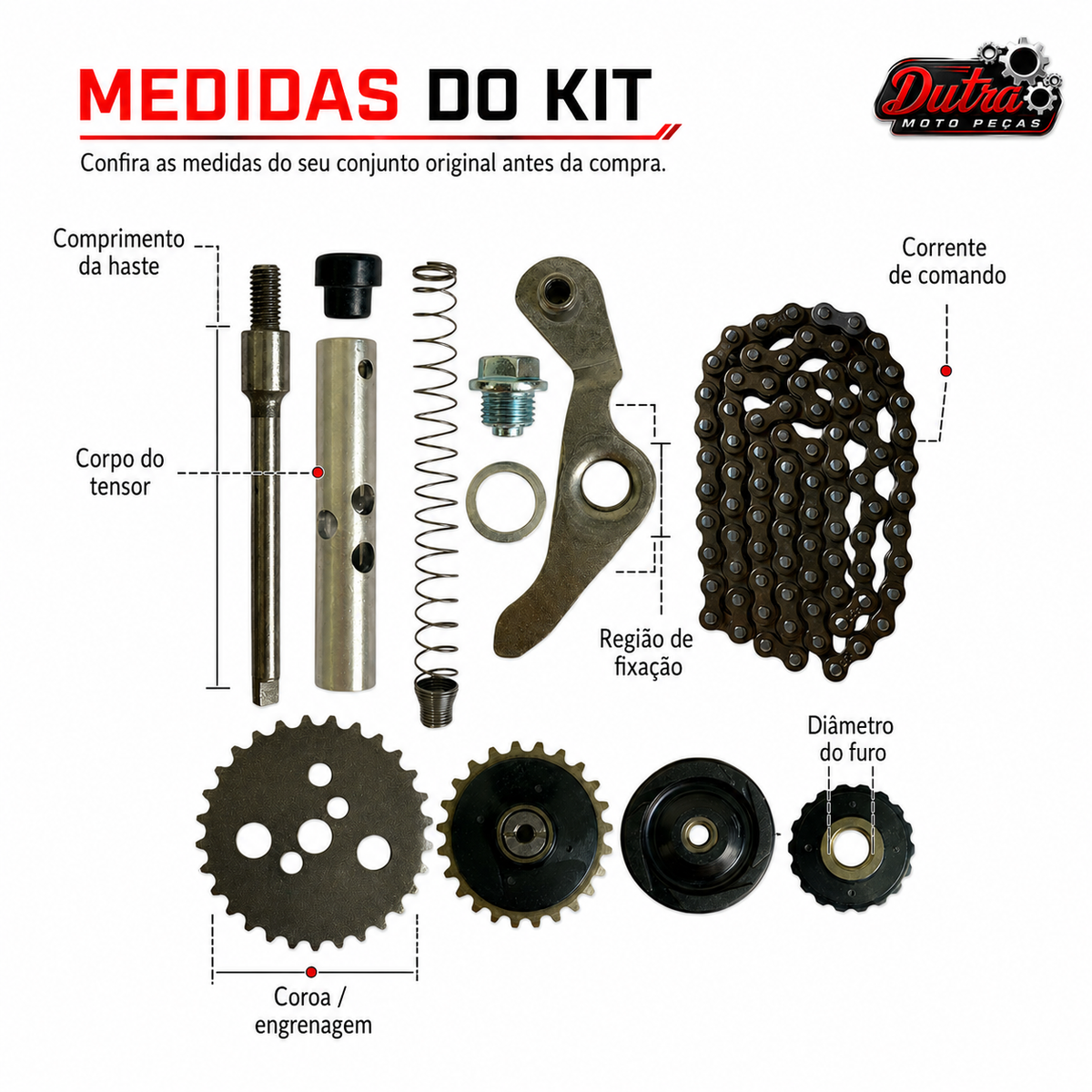 Kit Tensor Corrente Comando Completo Honda Biz 100 Pop 100 Coroa Engrenagens