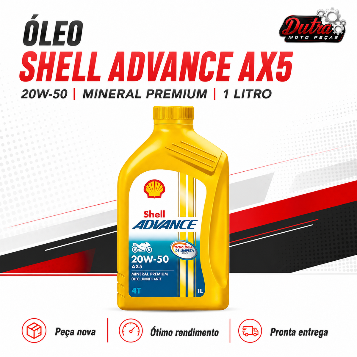 Óleo Moto Shell Advance AX5 4T 20W50 Mineral Premium 1L API SL JASO MA