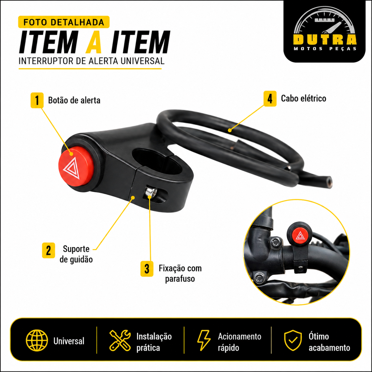 INTERRUPTOR DO PISCA ALERTA COM SUPORTE PARA FIXACAO UNIVERSAL