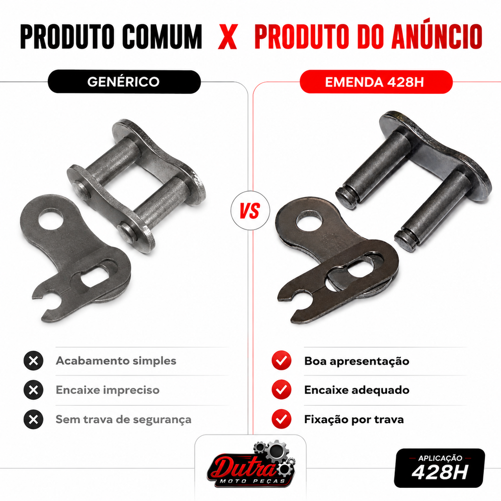 Emenda Corrente 428H Sem Retentor Honda CG Titan YBR Dafra Speed Yes 125 Trava Clip