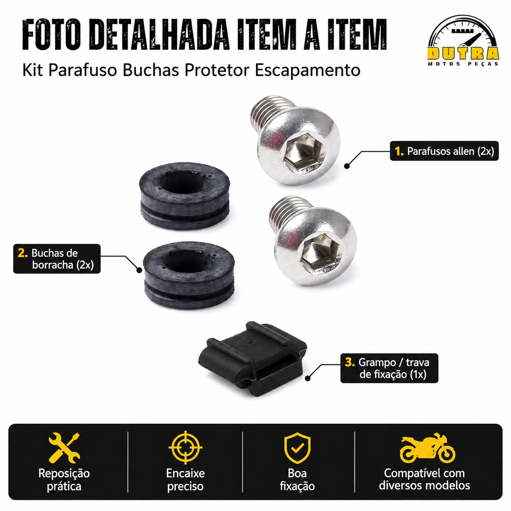 Kit Parafuso Bucha Borracha Protetor Escapamento Honda Biz 125 CG Titan 125 150 160 CB300 Twister