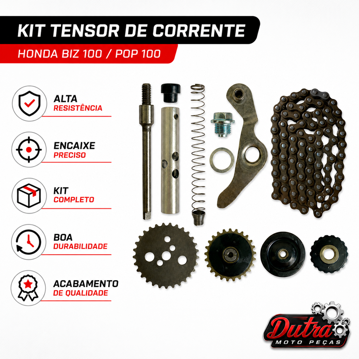Kit Tensor Corrente Comando Completo Honda Biz 100 Pop 100 Coroa Engrenagens