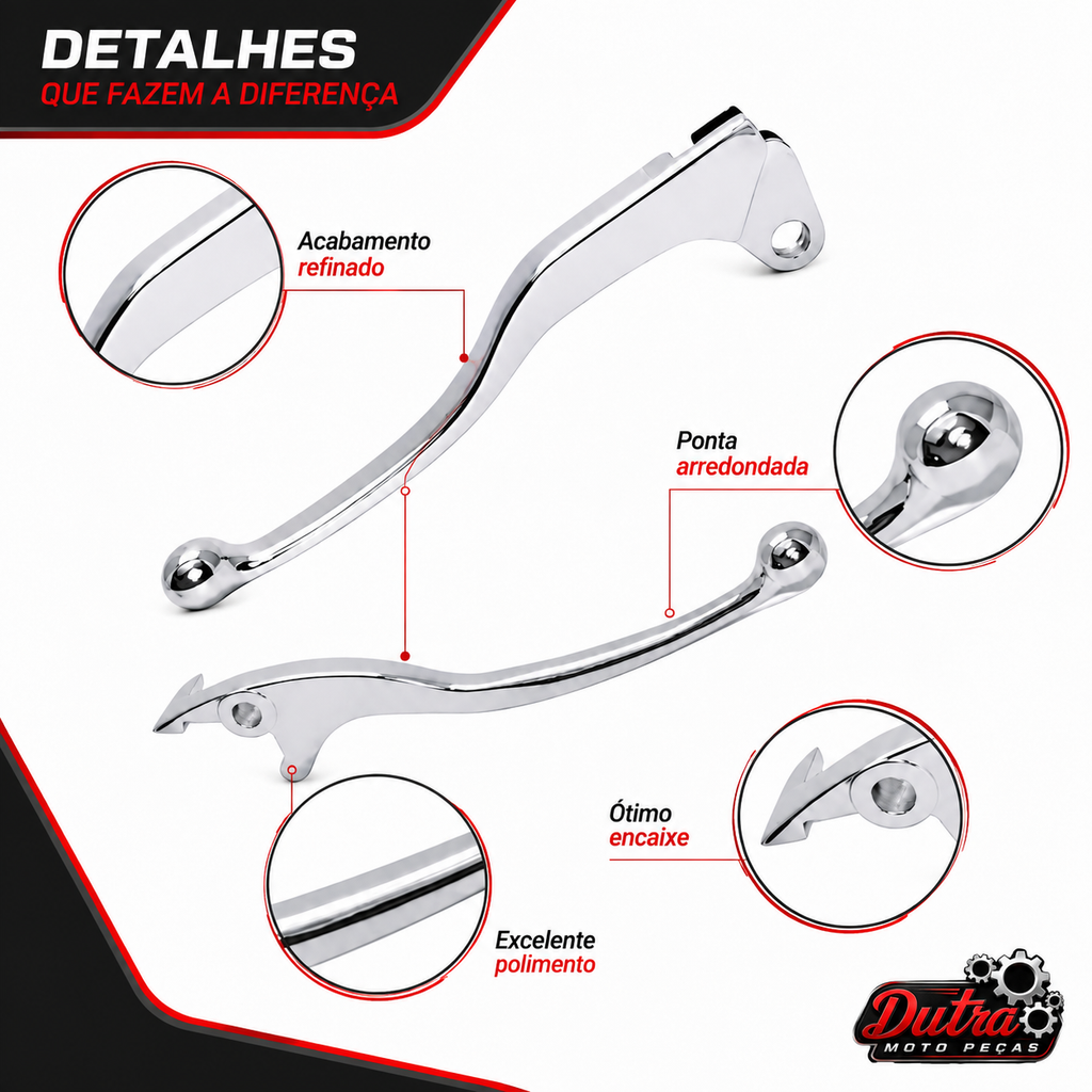 Par de Manetes Cromado/Polido Yamaha Fazer 250 Lander Tenere Factor 150 YBR Crosser Feio e Embreagem