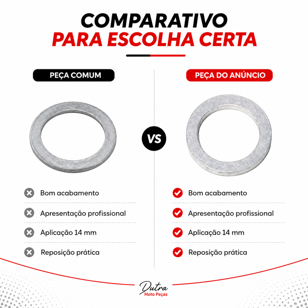 Arruela Alumínio Bujão Óleo 14mm Vedação Cárter Moto Honda Yamaha Suzuki Kawasaki Unidade