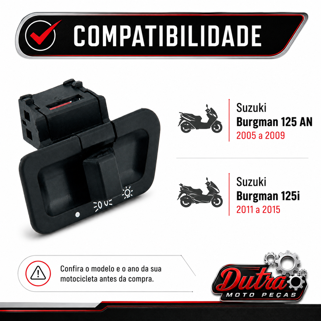 Botão Interruptor Farol Alto Baixo Suzuki Burgman 125 125i Reposição