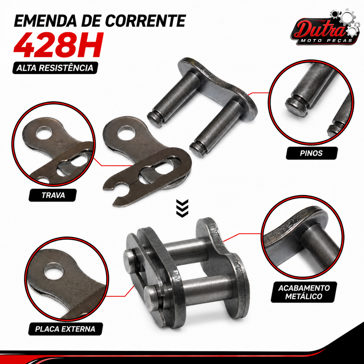 Emenda Corrente 428H Sem Retentor Honda CG Titan YBR Dafra Speed Yes 125 Trava Clip