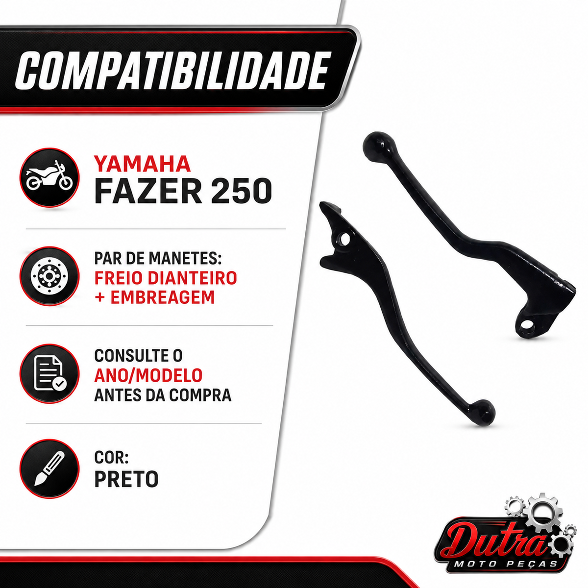 Par Manete Embreagem Freio Disco Yamaha Fazer 250 Preto