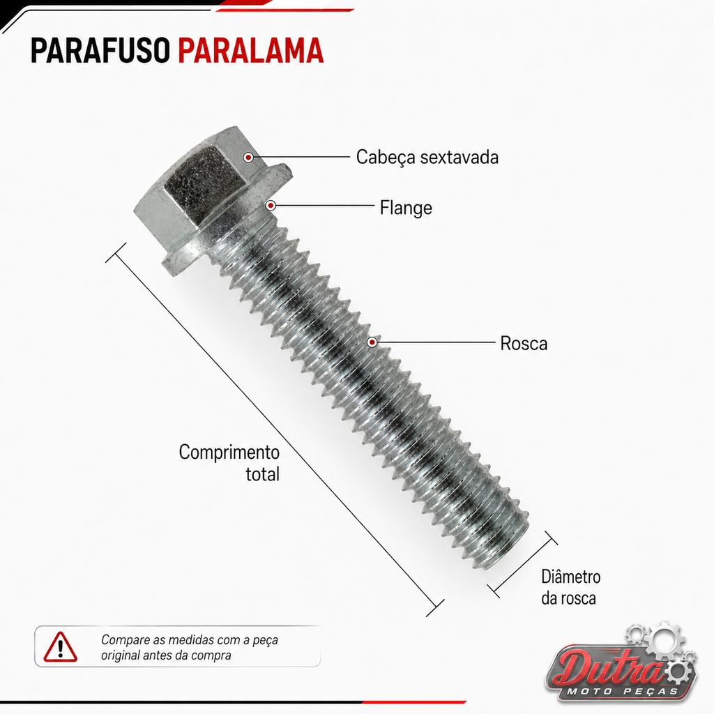 Parafuso Flange Paralama Dianteiro Honda CG Titan Fan Start 125 150 160 6x25 Chave 8mm