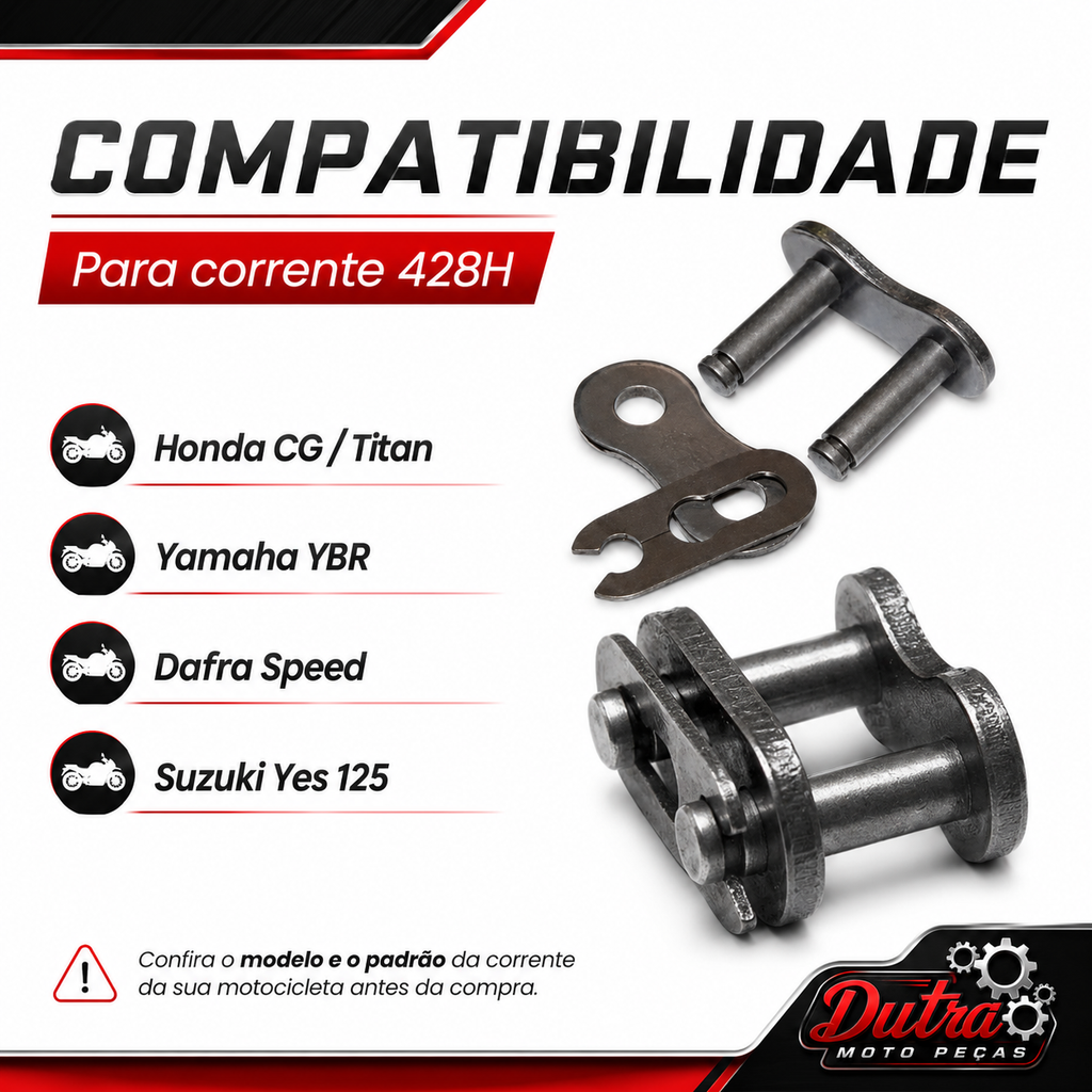 Emenda Corrente 428H Sem Retentor Honda CG Titan YBR Dafra Speed Yes 125 Trava Clip