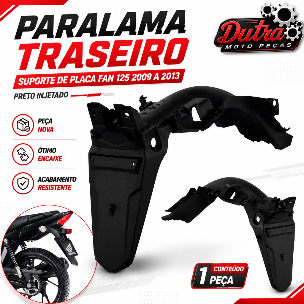 Paralama Traseiro (Suporte De Placa) Fan 125 2009 À 2013 Preto Injetado Modelo Original