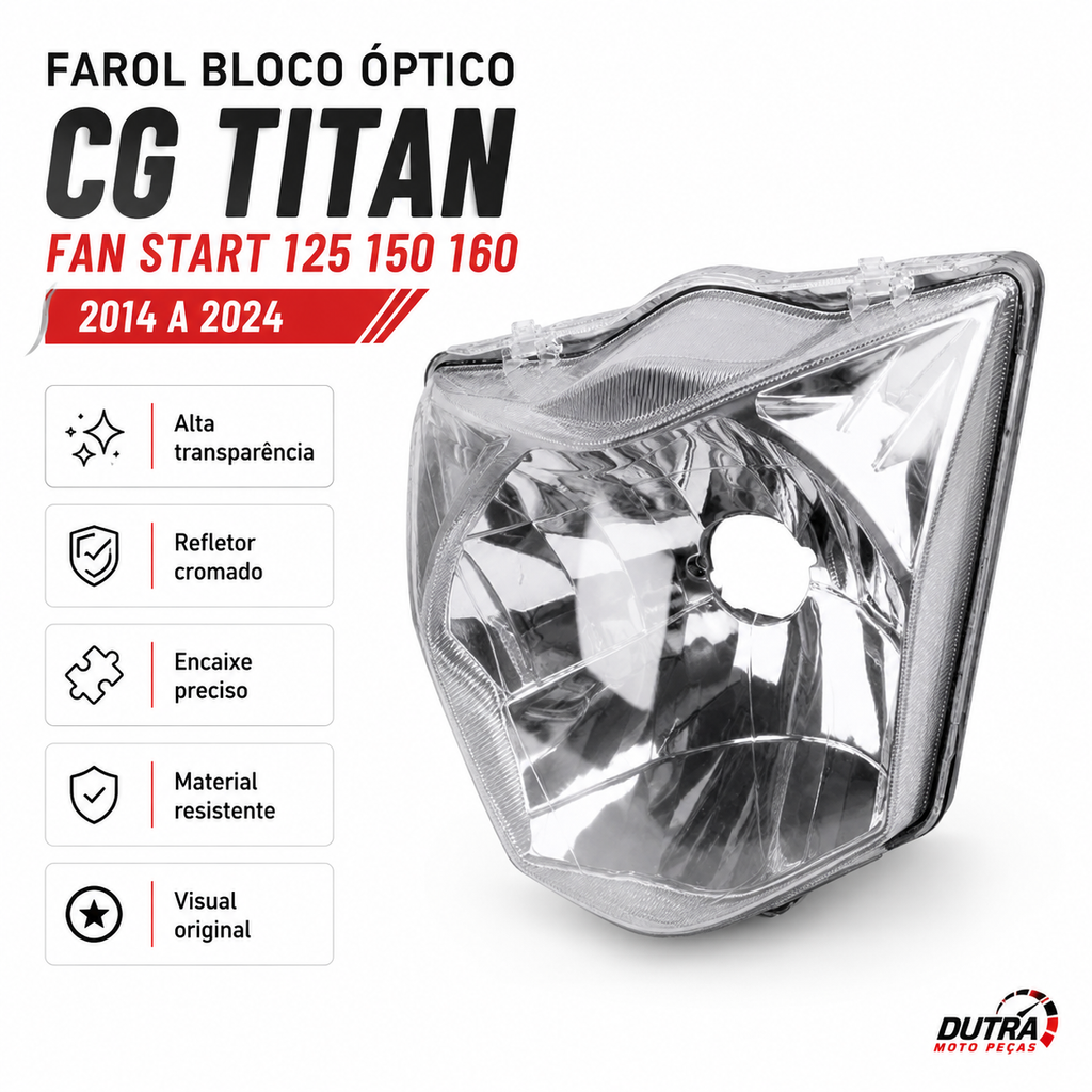Farol Bloco Óptico Honda CG Titan Fan Start 125 150 160 2014 a 2024