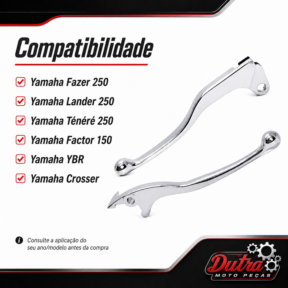 Par de Manetes Cromado/Polido Yamaha Fazer 250 Lander Tenere Factor 150 YBR Crosser Feio e Embreagem