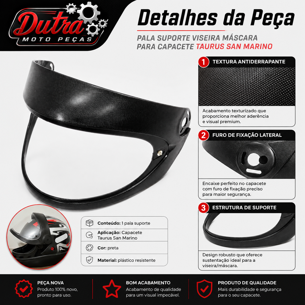 Pala Suporte Viseira Máscara Capacete Taurus San Marino Automático Reposição