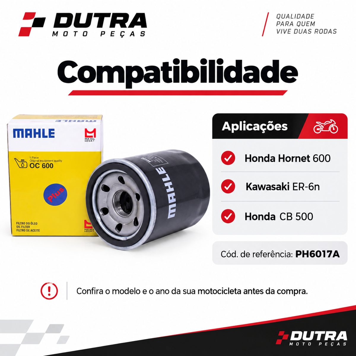 Filtro De Óleo Moto Mahle OC1019 Hornet 600/kawasaki Er6n/cb 500