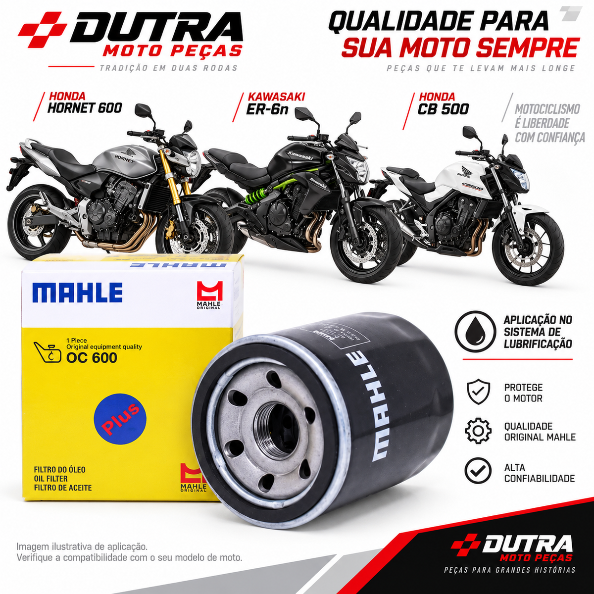 Filtro De Óleo Moto Mahle OC1019 Hornet 600/kawasaki Er6n/cb 500