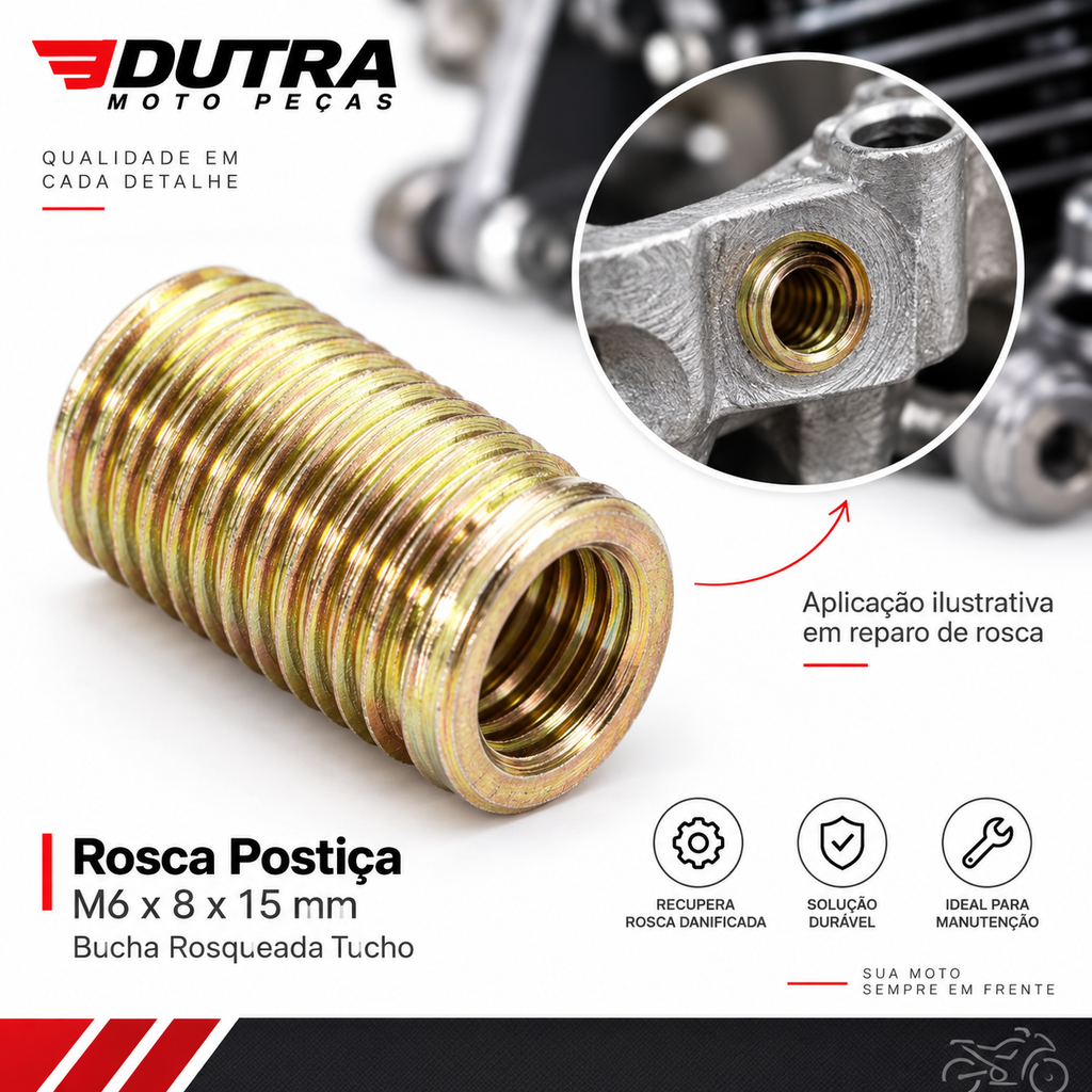 Rosca Postiça M6 X 8 X 15mm Bucha Rosqueada Tucho