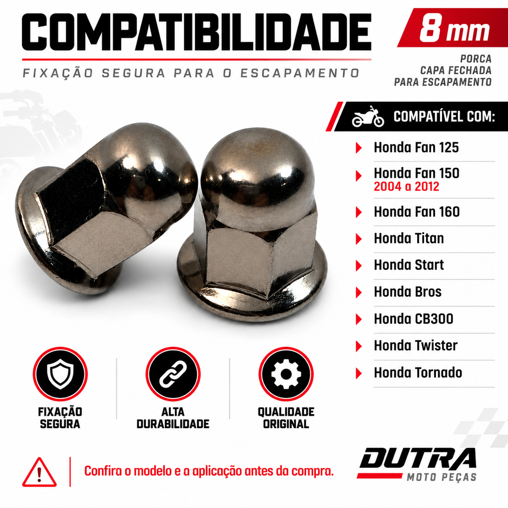 PAR PORCA CEGA FIXAR ESCAPE 8MM FAN 125 150 160 TITAN FAN 150 04-12 START BROS CB300 TWISTER TORNADO
