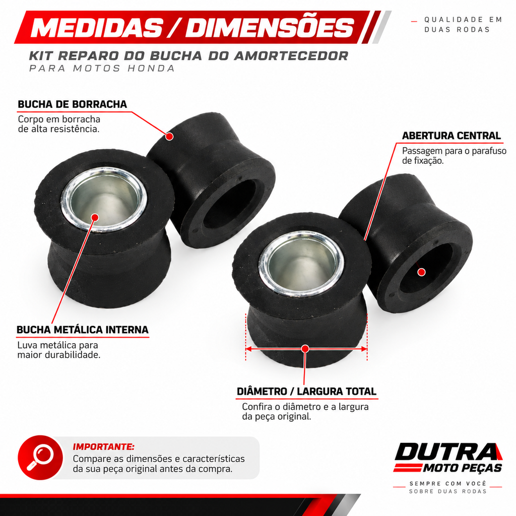 Kit Reparo Bucha amortecedorHonda Titan 125 Ks Es Fan Titan 150