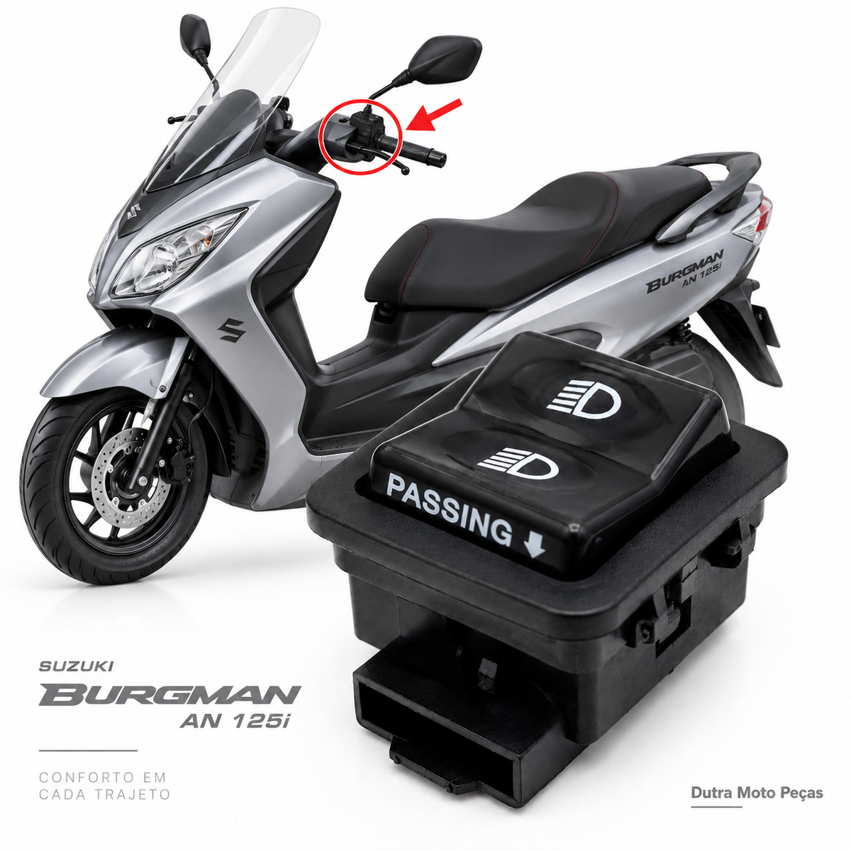 Botão Interruptor Farol Alto Baixo Burgman AN 125i 2005 Até 2015