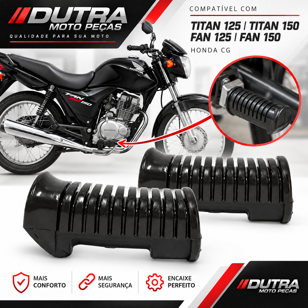 Par Borracha Estribo Pedaleira Titan 125 Titan 150 Fan 125 Fan 150