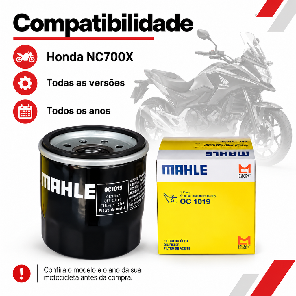 Filtro De Óleo Mahle OC1019 Metal Leve NC700X Todas