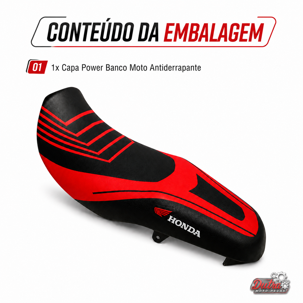 Capa Power Banco Moto Antiderrapante Universal CG Titan Fan Bros CB300 (vermelha/preta)