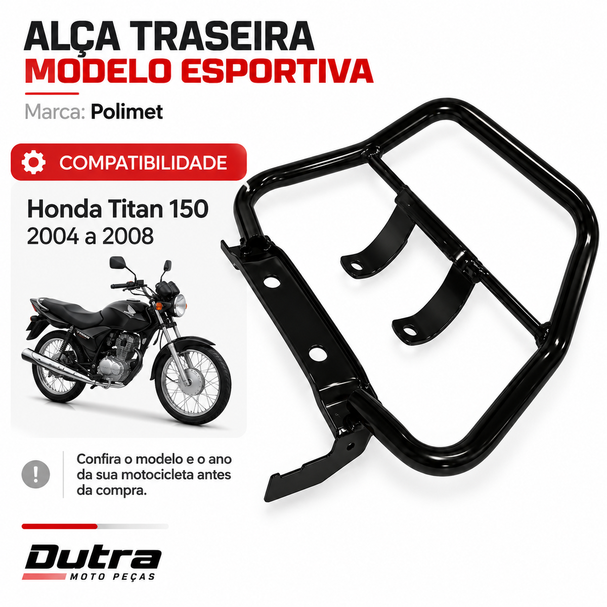 Alça Traseira Honda Titan 150 2004 Até 2008 Modelo Esportiva Preto Polimet