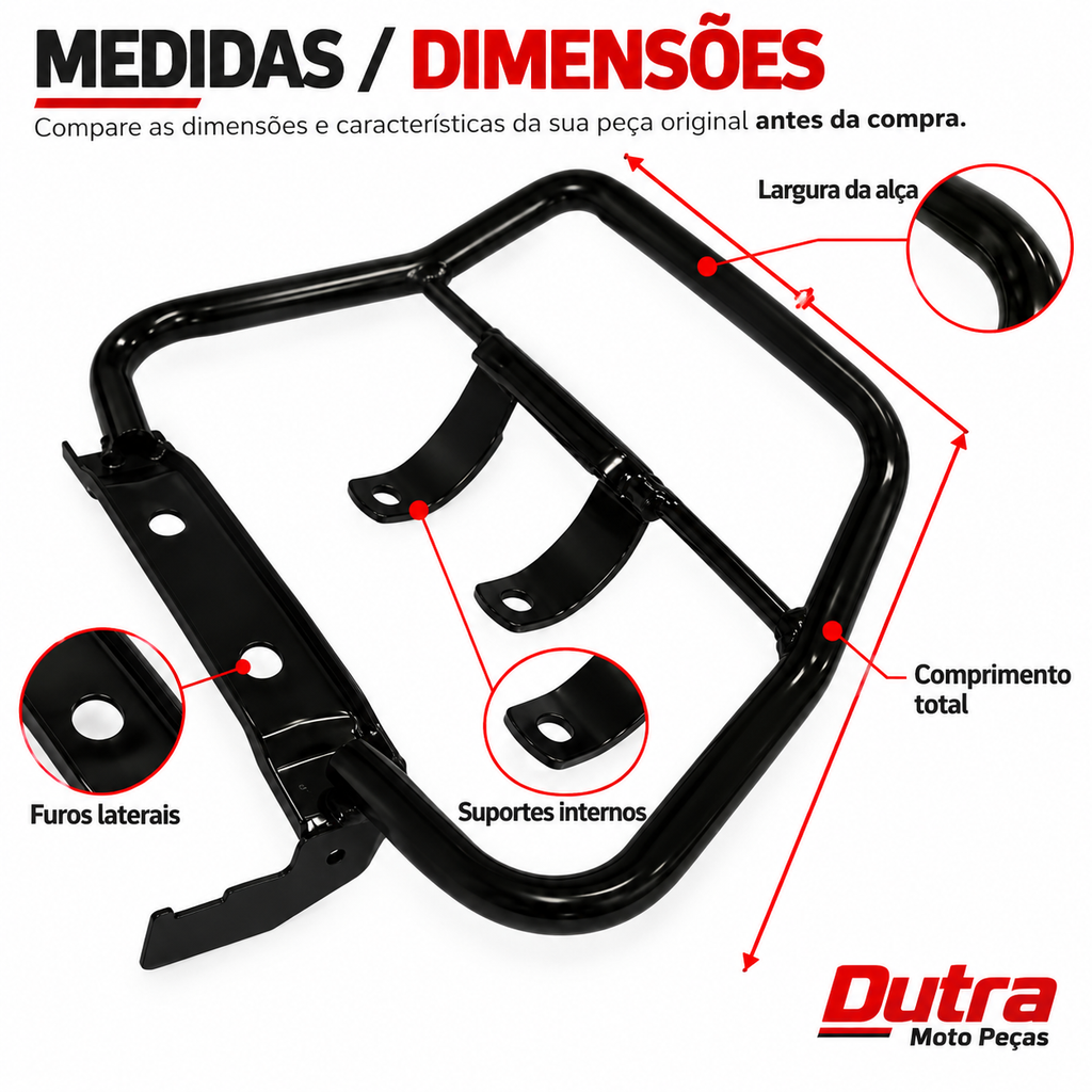 Alça Traseira Honda Titan 150 2004 Até 2008 Modelo Esportiva Preto Polimet