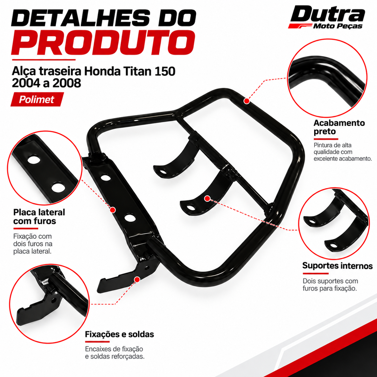 Alça Traseira Honda Titan 150 2004 Até 2008 Modelo Esportiva Preto Polimet