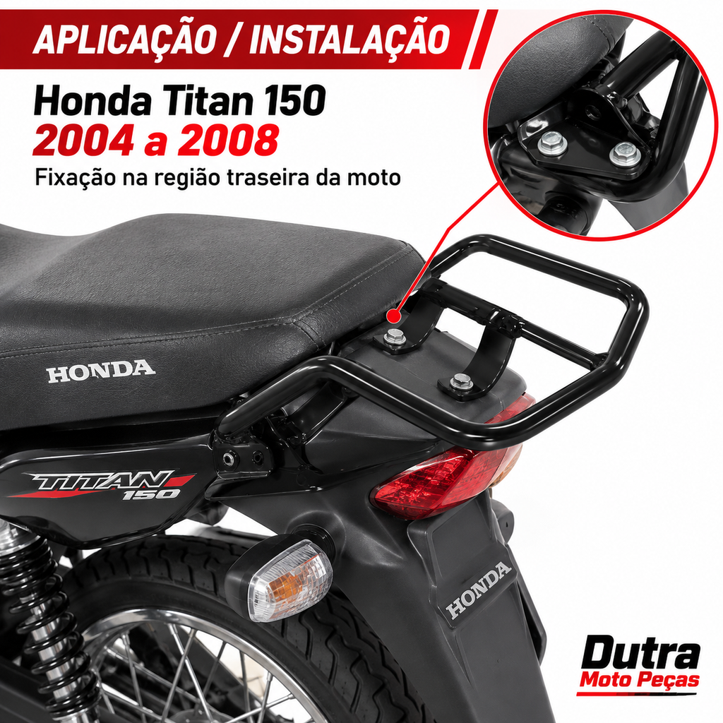 Alça Traseira Honda Titan 150 2004 Até 2008 Modelo Esportiva Preto Polimet