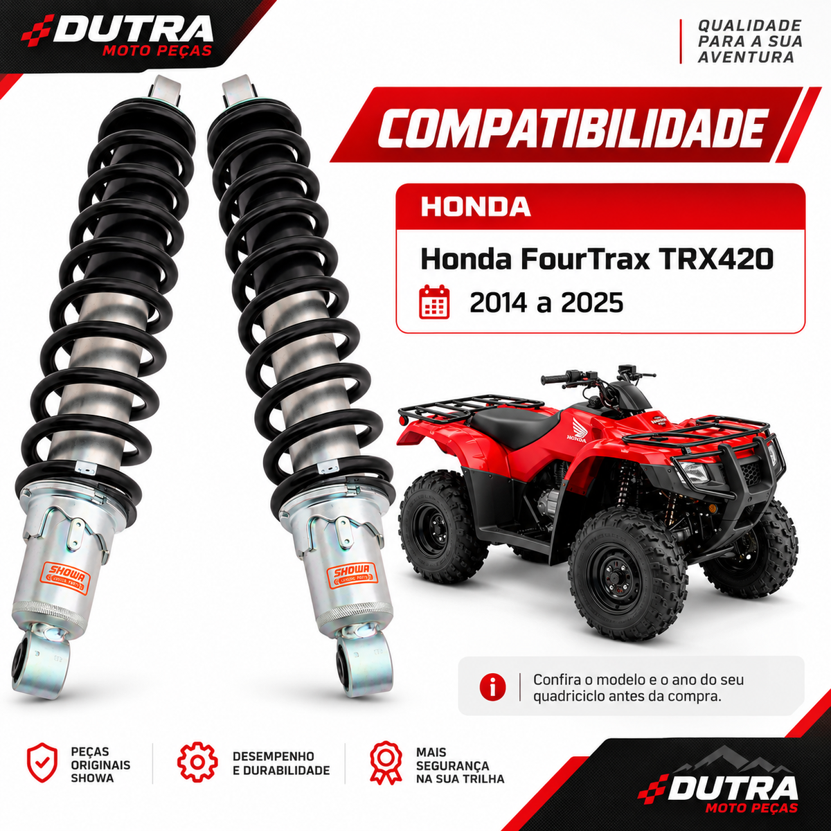 Amortecedor Traseiro Quadriciclo Fourtrax Trx420 2014 Até 2025