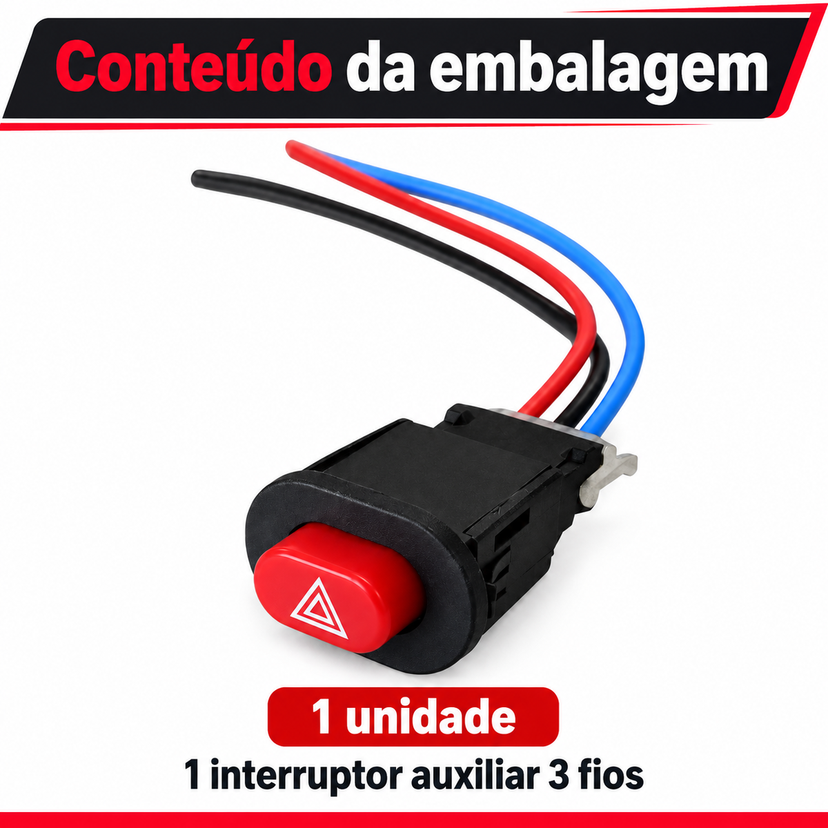 Botão Interruptor Auxiliar 3 Fios Universal Pisca Alerta Moto Carro 12V Farol Auxiliar LED Chave Liga Desliga