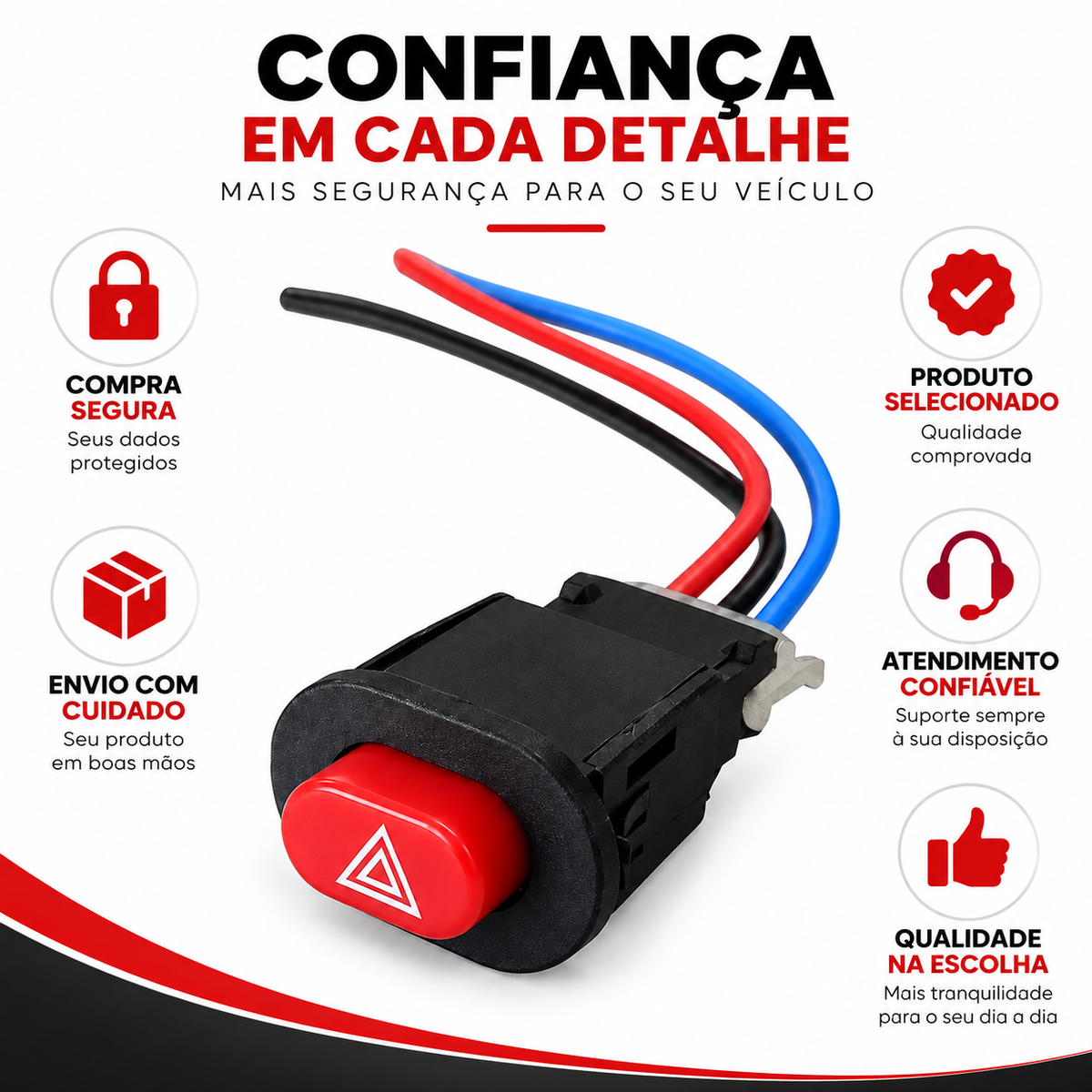 Botão Interruptor Auxiliar 3 Fios Universal Pisca Alerta Moto Carro 12V Farol Auxiliar LED Chave Liga Desliga