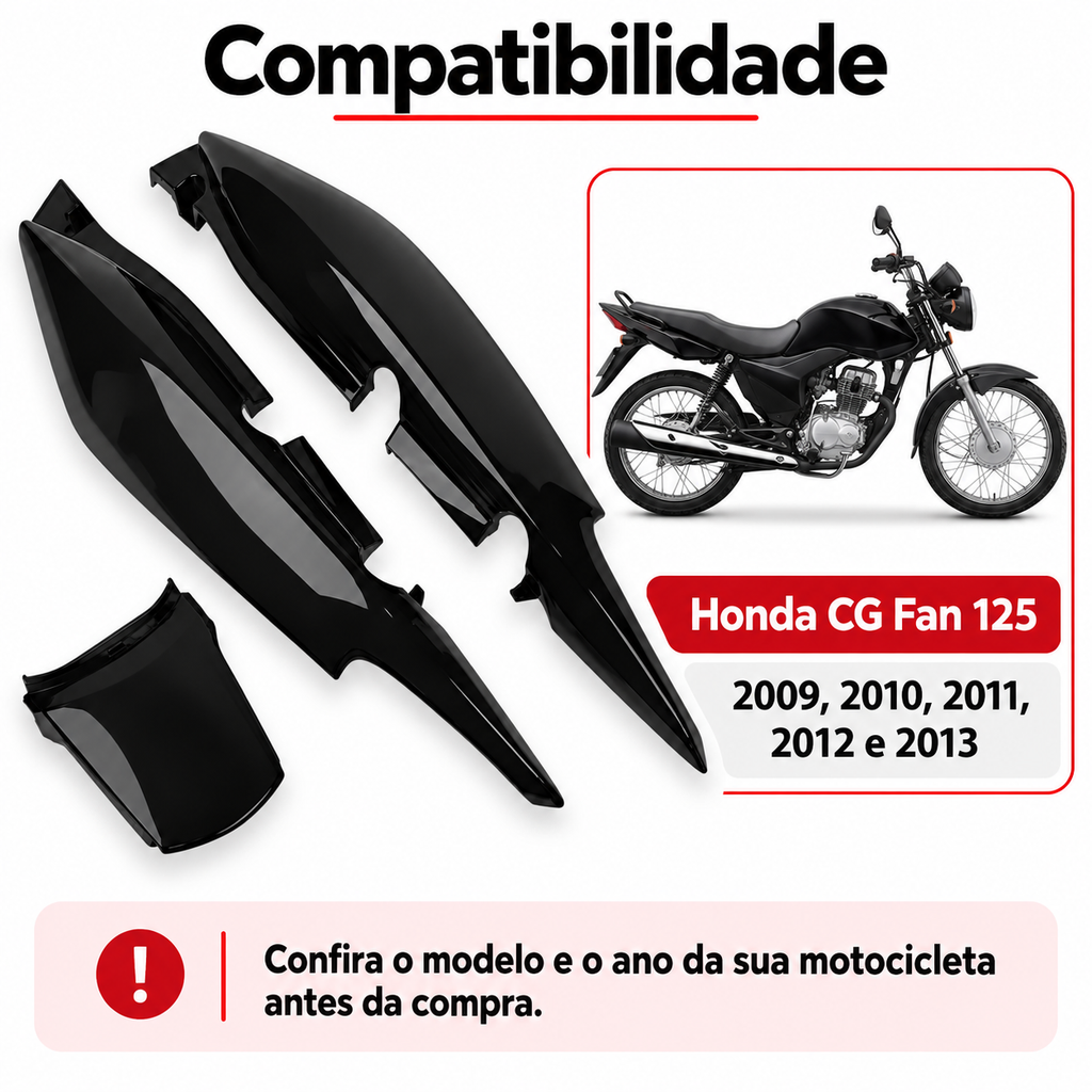Carenagem Rabeta Traseira Completa Cg Fan 125 2009 Até 2013