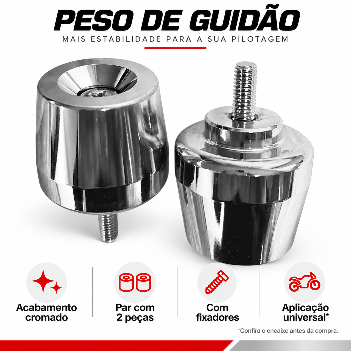 Par Pesinho / Peso Guidão com fixador  PCX cromado  UNIVERSAL