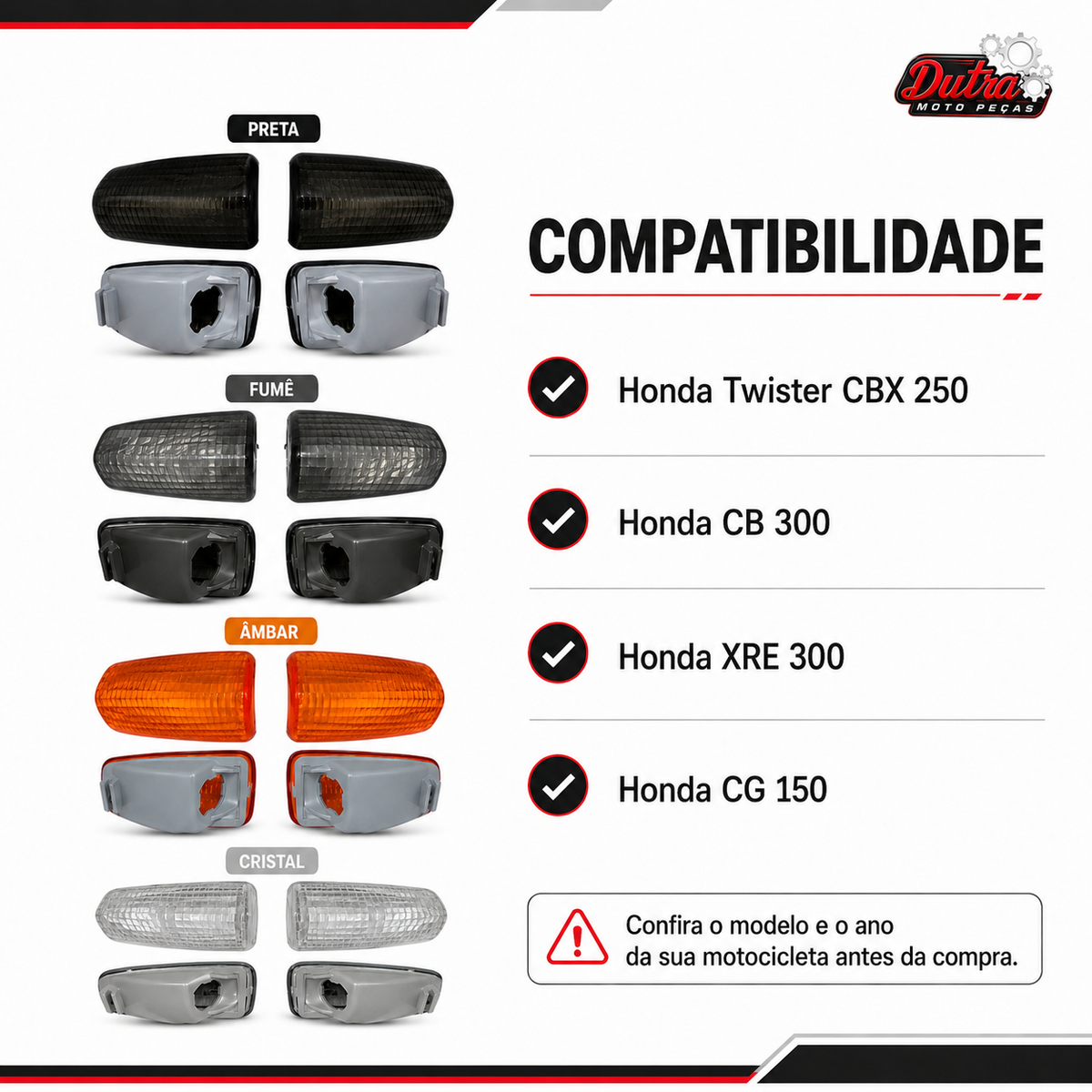 Kit 2 ou 4 Lentes Pisca Seta Honda Twister CBX 250 CB 300 XRE 300 CG 150 Laranja Cristal Fumê