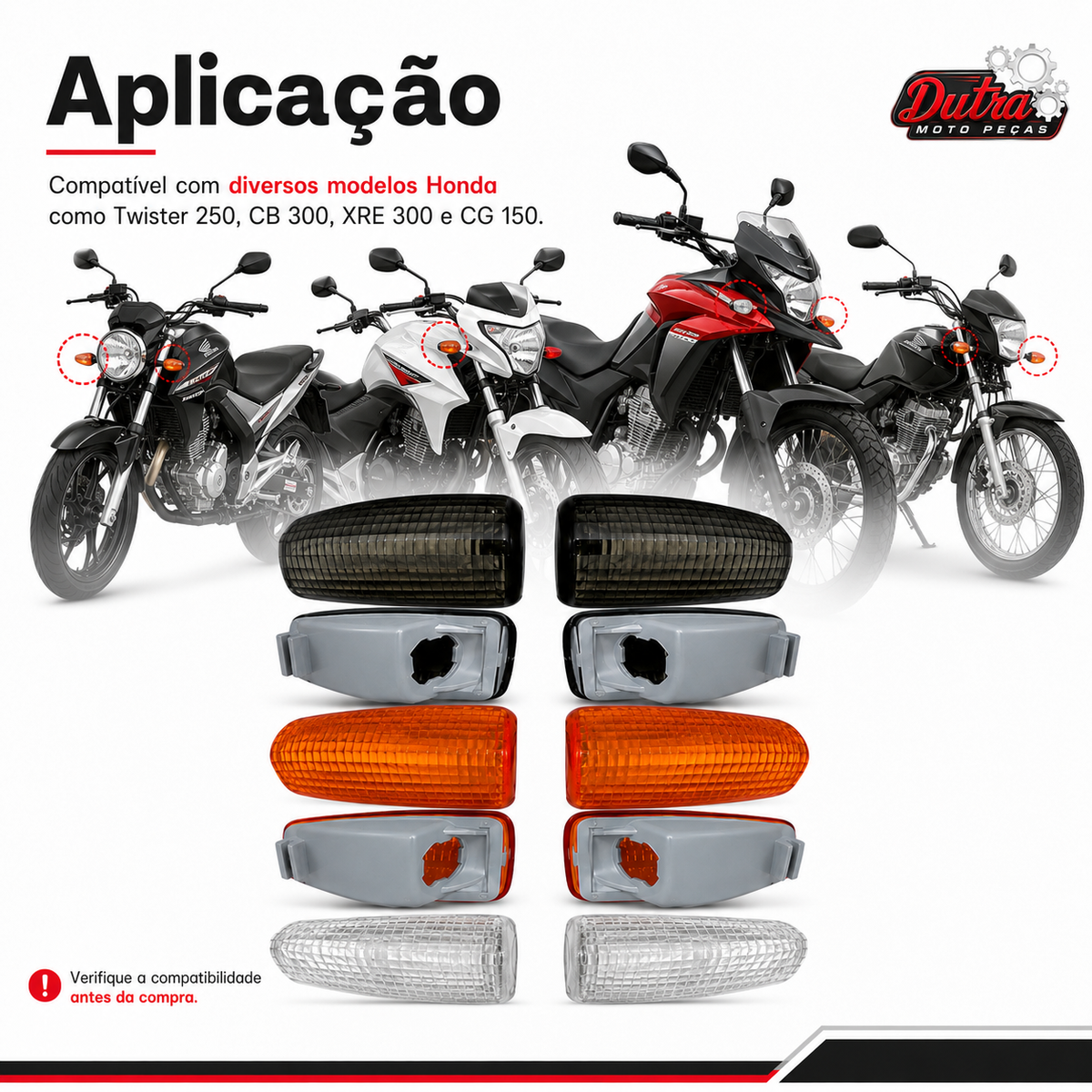 Kit 2 ou 4 Lentes Pisca Seta Honda Twister CBX 250 CB 300 XRE 300 CG 150 Laranja Cristal Fumê