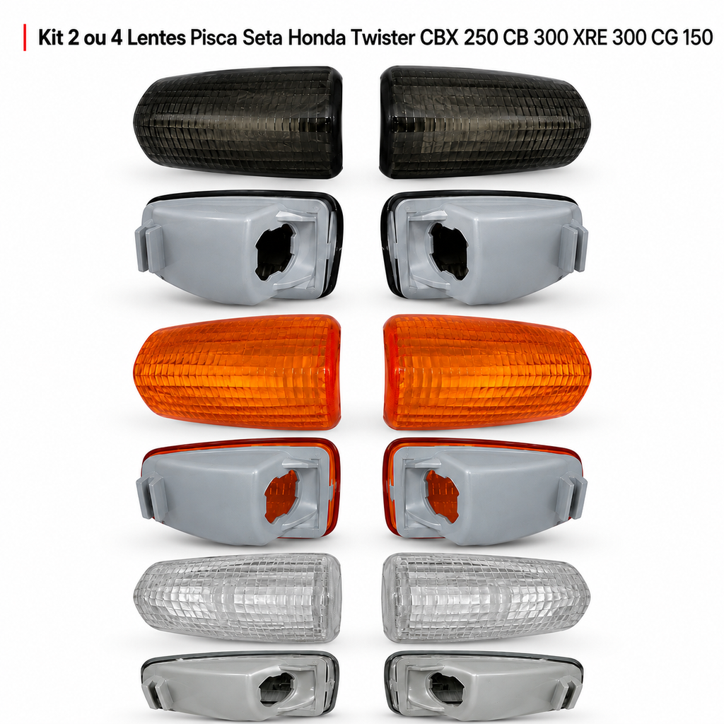 Kit 2 ou 4 Lentes Pisca Seta Honda Twister CBX 250 CB 300 XRE 300 CG 150 Laranja Cristal Fumê