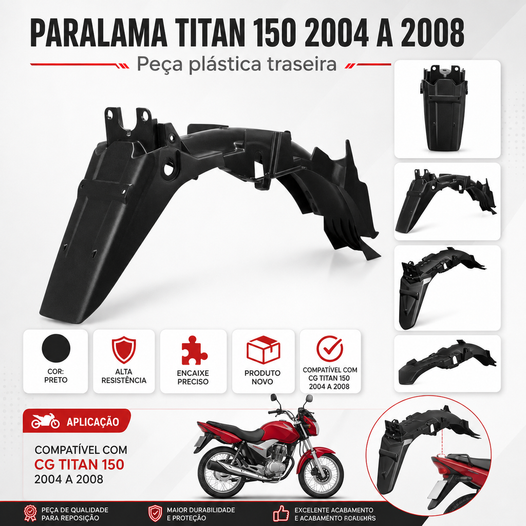 Paralama Traseiro Titan 150 2004 a 2008 Melc Preto
