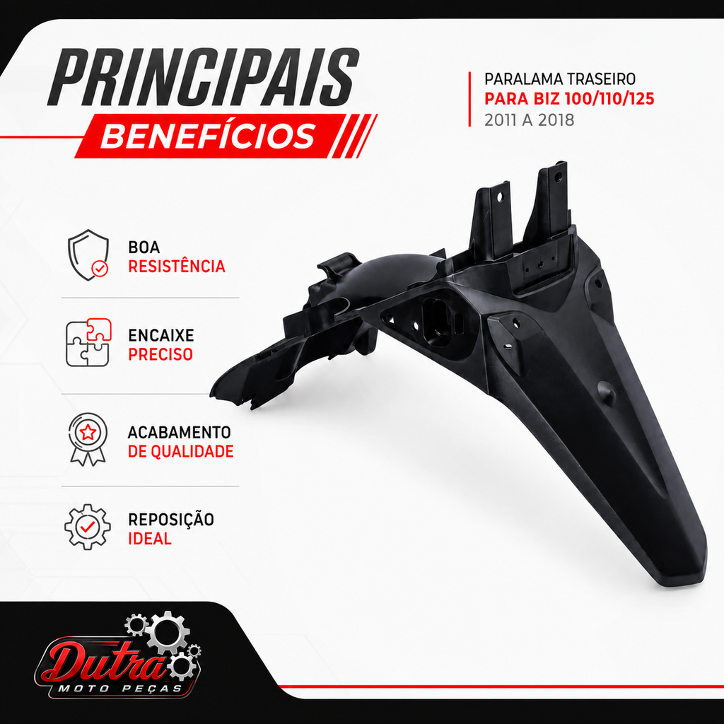Paralama Traseiro Honda Biz 100 110i 125 2011 a 2018 Carenagem Reposição