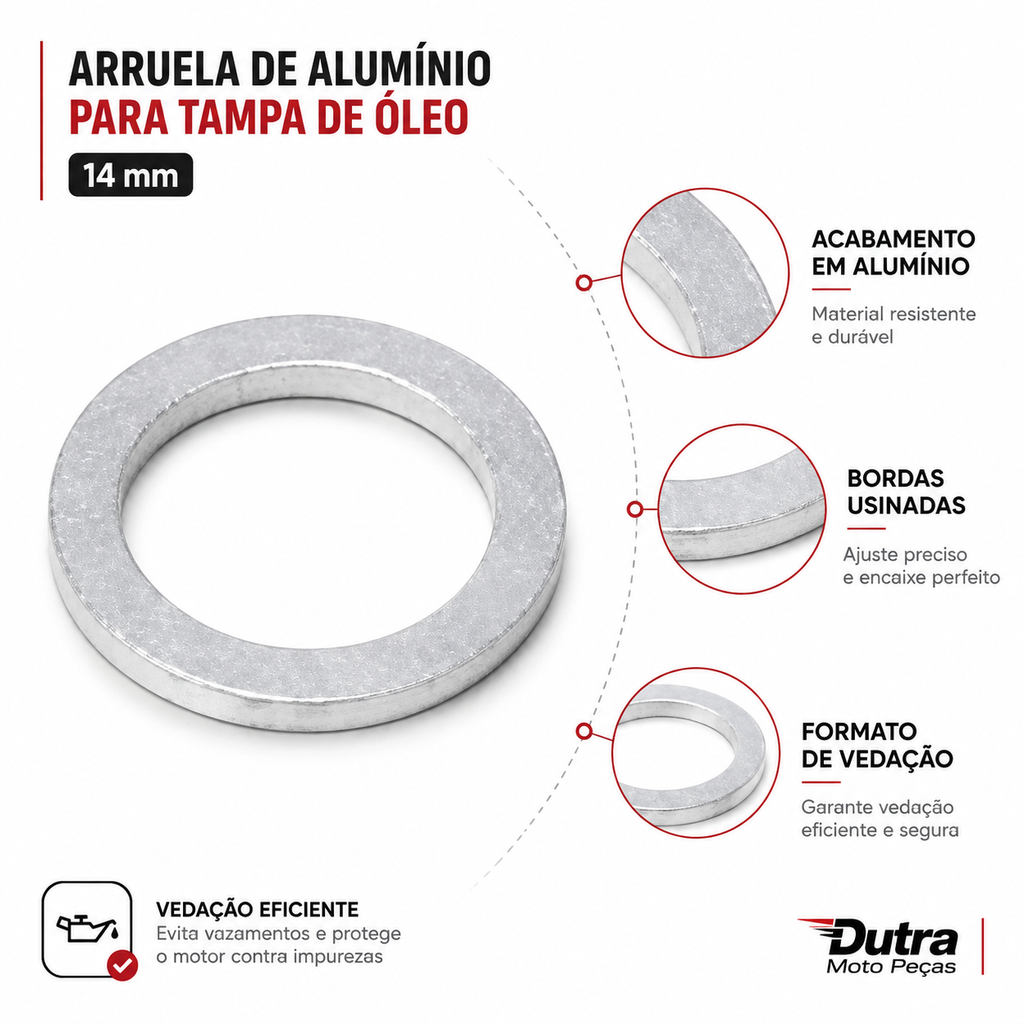 Arruela Alumínio Bujão Óleo 14mm Vedação Cárter Moto Honda Yamaha Suzuki Kawasaki Unidade