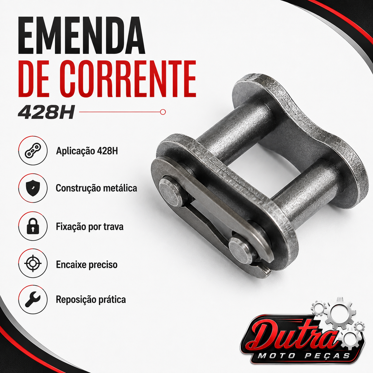 Emenda Corrente 428H Sem Retentor Honda CG Titan YBR Dafra Speed Yes 125 Trava Clip
