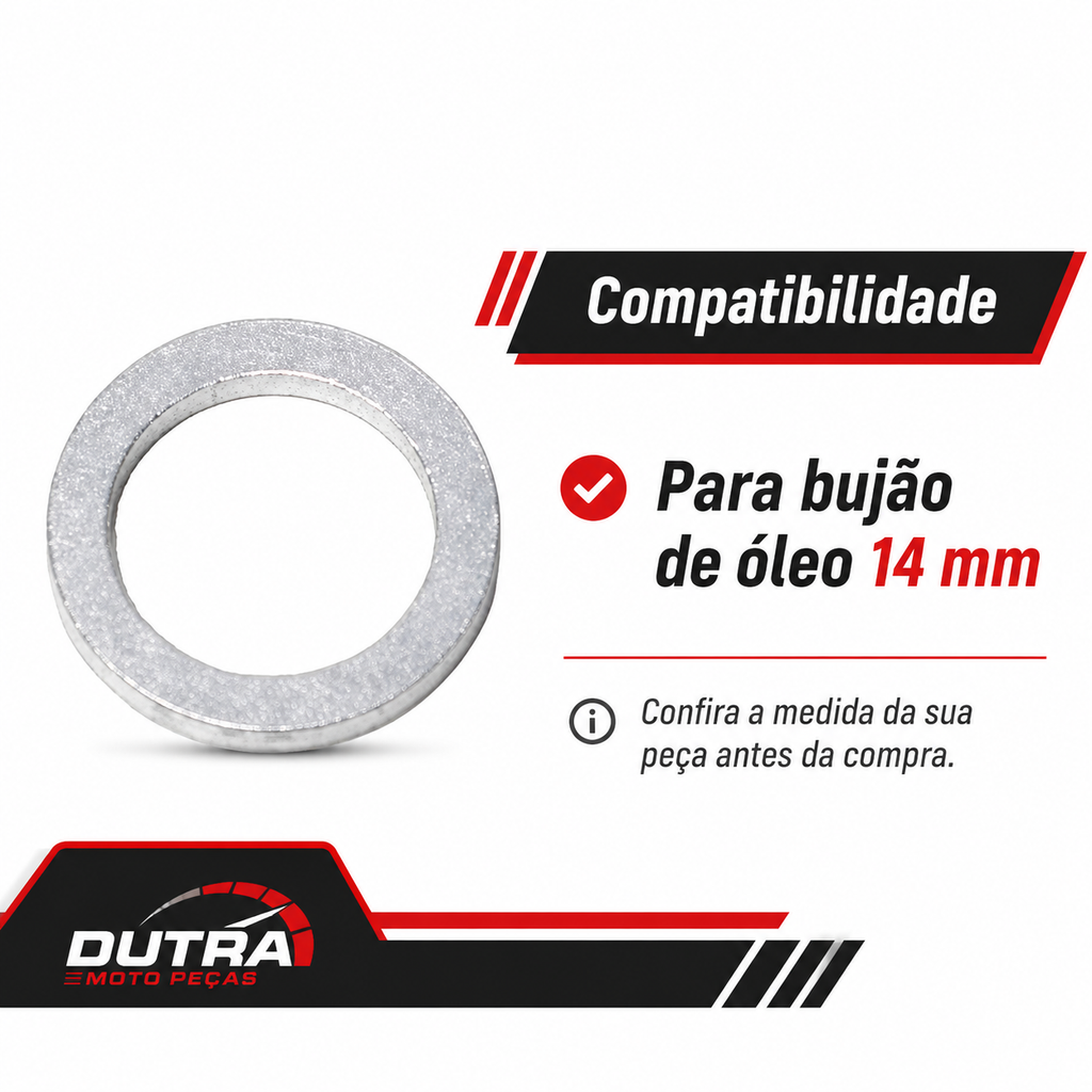 Arruela Alumínio Bujão Óleo 14mm M14 Vedação Cárter Moto Universal