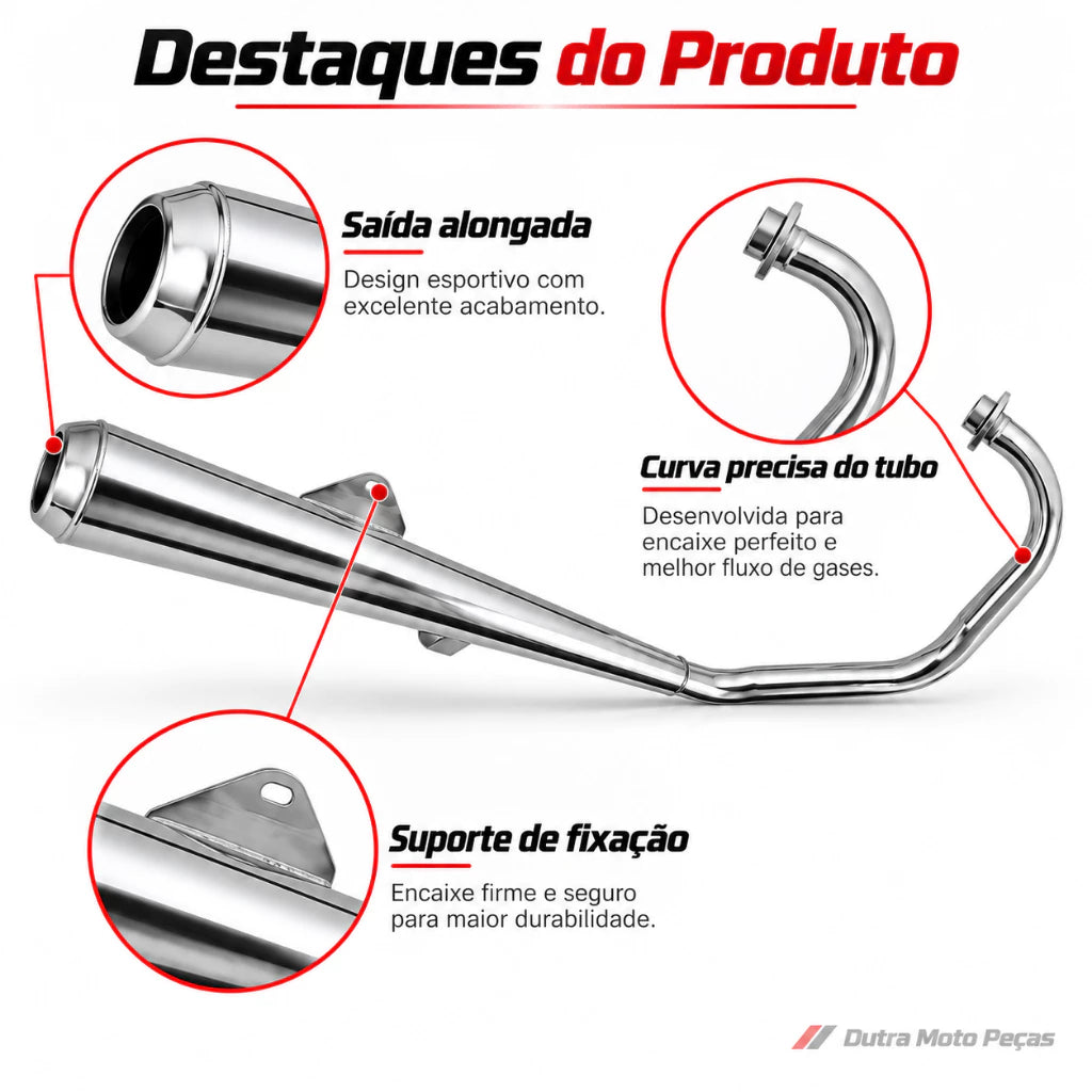 Escapamento Estralador Modelo Turuna YBR125 2000 Até 2008 Cromado Polimet