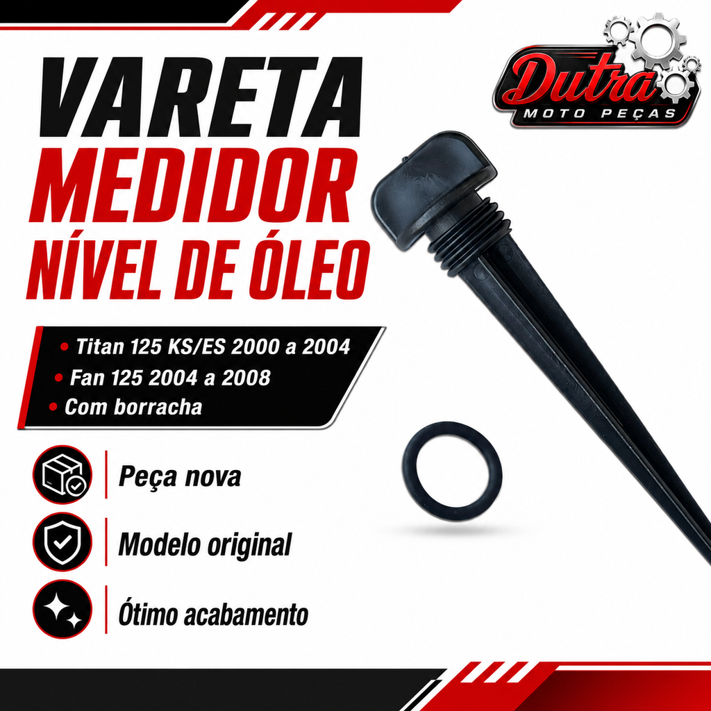 Vareta Medidor Nível Óleo com Borracha O-Ring Honda CG Titan 125 KS ES 2000 a 2004 Fan 125 2004 a 2008