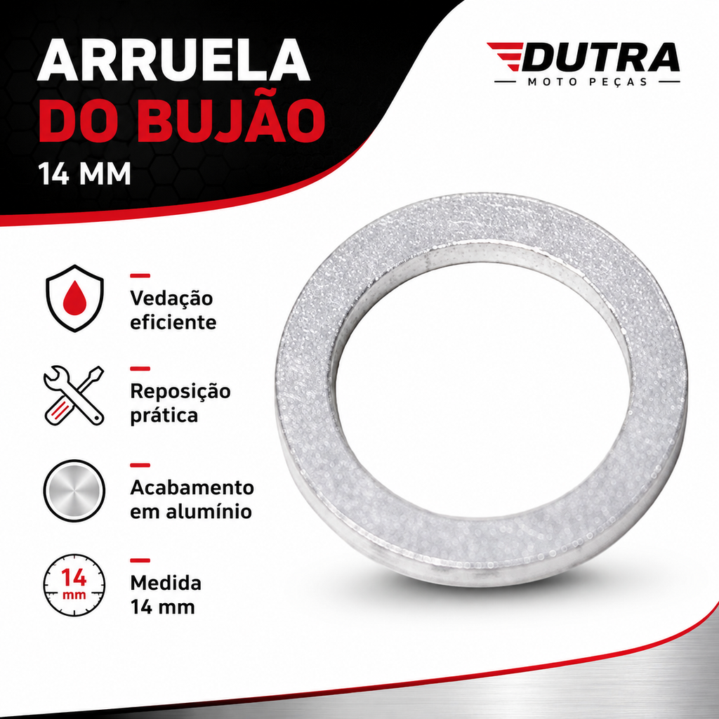 Arruela Alumínio Bujão Óleo 14mm Vedação Cárter Moto Honda Yamaha Suzuki Kawasaki Unidade